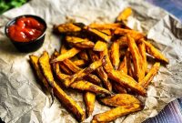 Crispy Air-Fryer Sweet Potato Fries Coated in Cornstarch