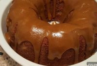 Apple Harvest Pound Cake with Warm Caramel Glaze