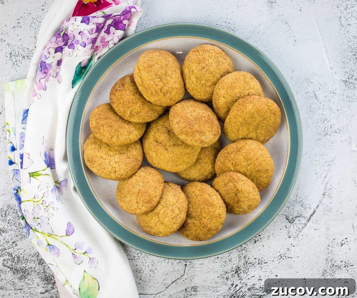 33 Irresistible Fall Desserts That Defy Portion Control 22 Pumpkin Snickerdoodles on a circle grey and blue plate.