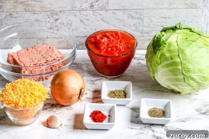 Unstuffed Cabbage Roll Casserole Recipe – One-Pan Comfort Meal 3 ingredients for cabbage roll casserole recipe.