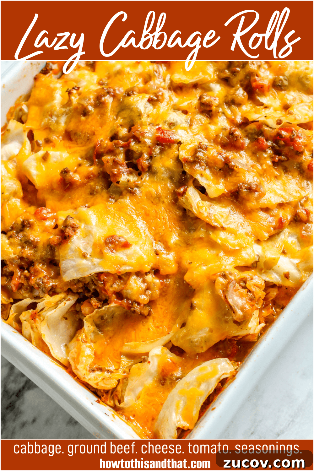 Unstuffed Cabbage Roll Casserole Recipe – One-Pan Comfort Meal 6 lazy cabbage rolls casserole in dish.