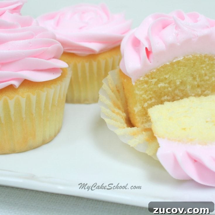Easy and delicious White Cake (Doctored Cake Mix) Recipe by MyCakeSchool.com! Perfect for both cakes and cupcakes!