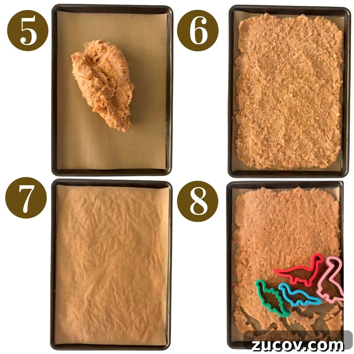 Steps to make homemade dino nuggets.