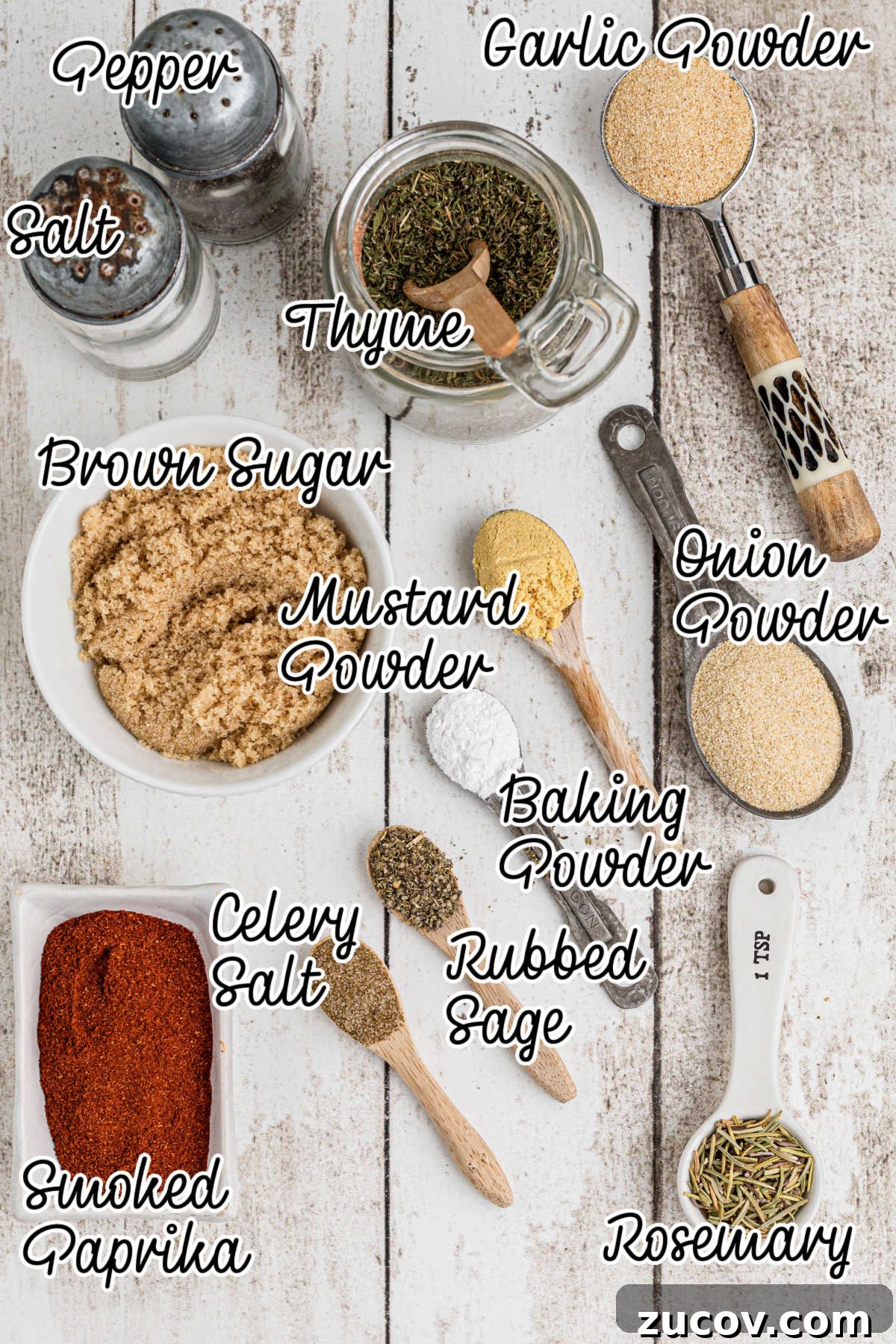 Savory Smoked Turkey Rub Recipe for Bold, Crispy Flavor 3 Ingredients needed to make a smoked turkey rub recipe, with text overlay.