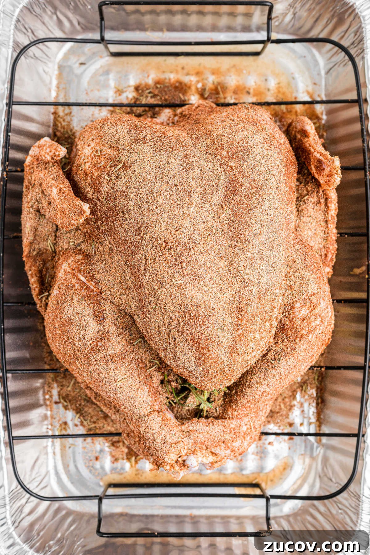 Savory Smoked Turkey Rub Recipe for Bold, Crispy Flavor 7 A deliciously seasoned turkey, rubbed with a smoked turkey rub.