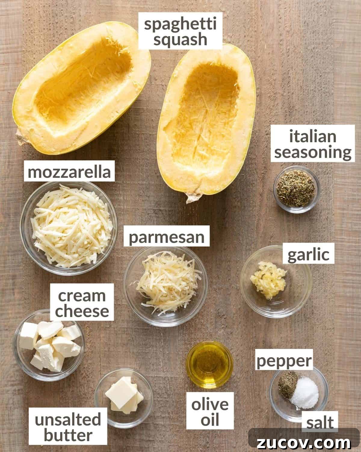 Crispy Air Fryer Spaghetti Squash Recipe — Quick & Flavorful 3 Ingredients needed to make a spaghetti squash in the air fryer.