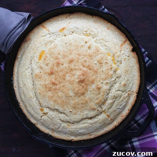 baked cornbread in a cast iron skillet