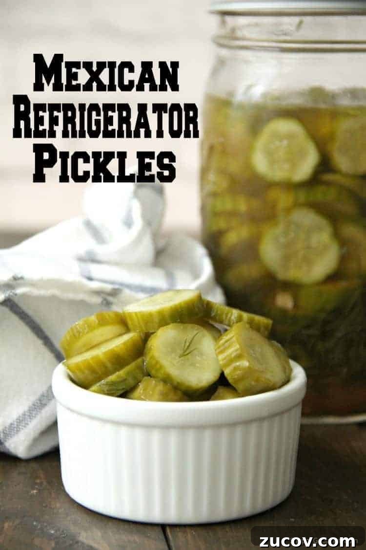 Mexican Refrigerator Pickles - homemade refrigerator pickle recipe with dill, cilantro, and Mexican seasoning. Mexican Refrigerator Pickles in small white ramekin