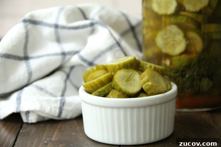 Mexican Refrigerator Pickles - homemade refrigerator dill pickles with Mexican taste Mexican Refrigerator Pickles in small white ramekin
