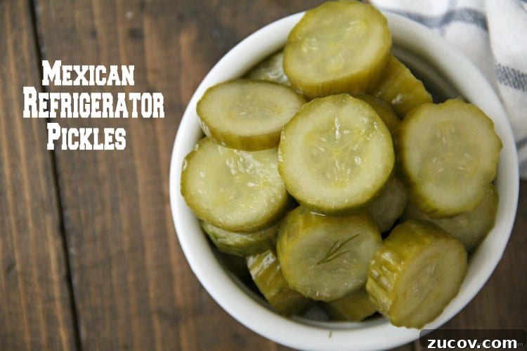 Mexican Refrigerator Pickles - homemade overnight pickle recipe that is quick and easy Mexican Refrigerator Pickles in ramekin on wood table