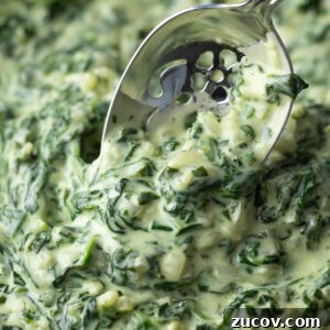 creamed spinach recipe in a cast iron skillet