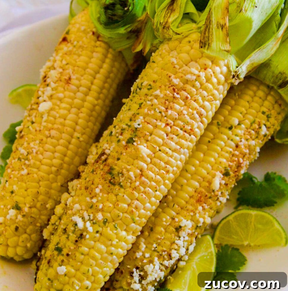 Authentic Mexican Street Corn (Elotes) — Classic Recipe Guide 14 Several grilled elotes Mexican street corn on the cob sprinkled with Cotija cheese on a platter.