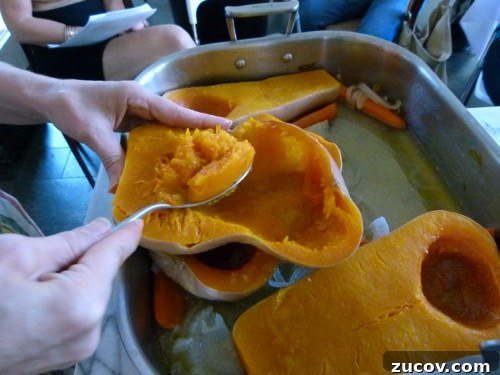 Creamy Roasted Butternut Squash Soup with Sage and Parmesan 5 scoop out the squash