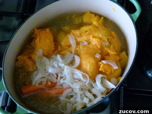 Creamy Roasted Butternut Squash Soup with Sage and Parmesan 6 scooped out squash, onions, carrots and more broth
