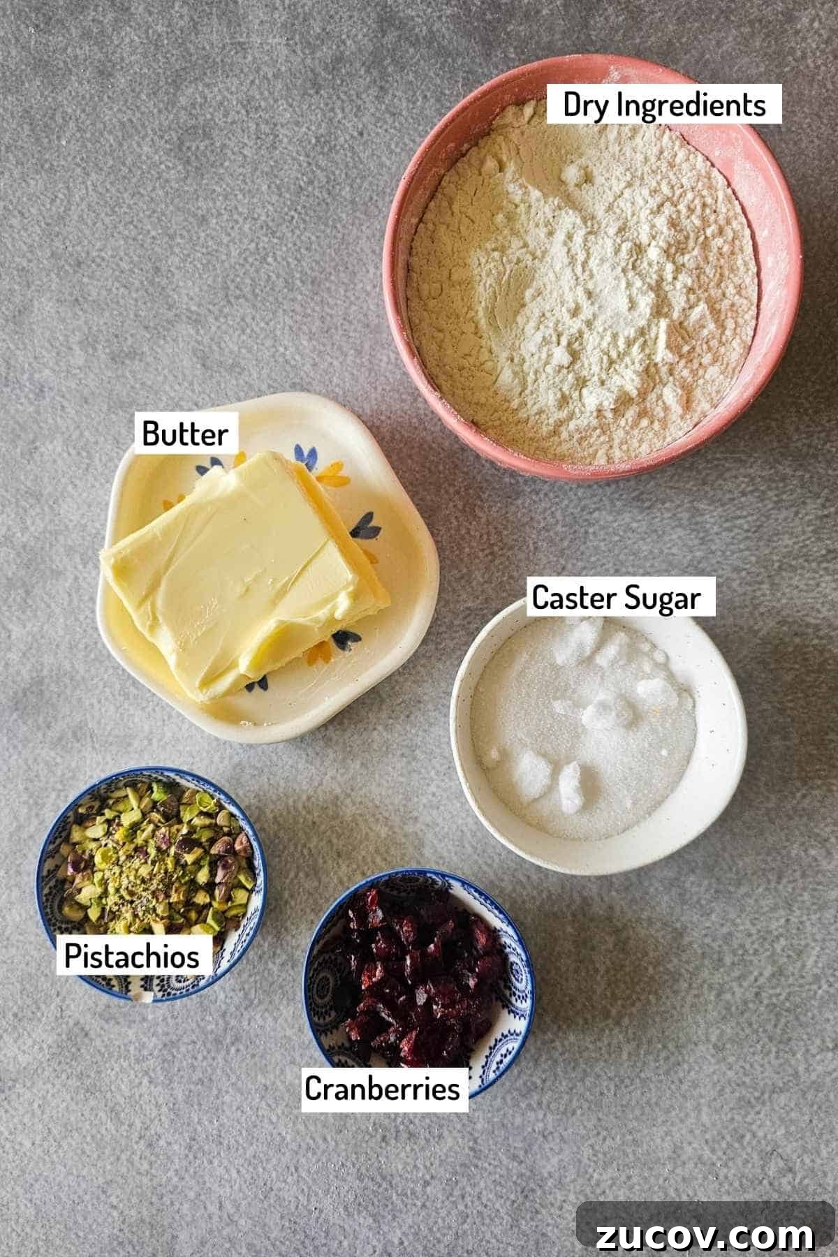 Cranberry Pistachio Shortbread Cookies (Egg-Free) 3 ingredients needed to make cranberry pistachio shortbread cookies