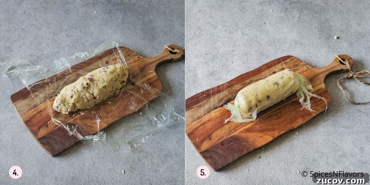 Cranberry Pistachio Shortbread Cookies (Egg-Free) 6 shape the cookie dough into log