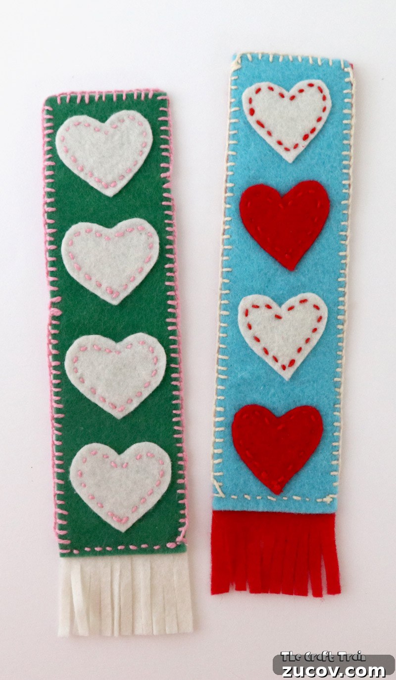 Fabric DIY Bookmarks with hearts cut out