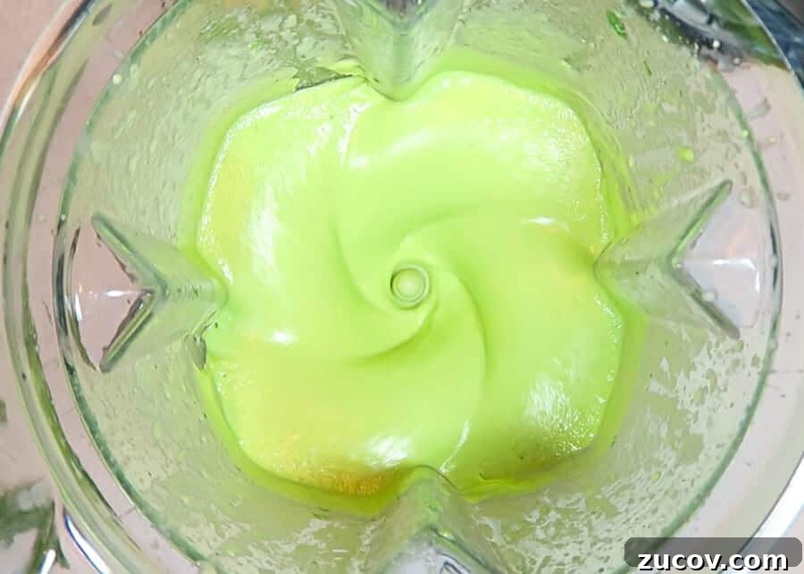 Creamy Avocado Yogurt Sauce with Greek Yogurt 7 ingredients for the healthy creamy avocado sauce being blended in the vitamix
