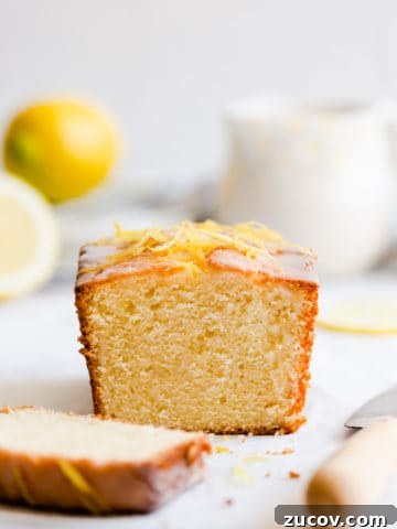 straight ahead close up of lemon cake loaf