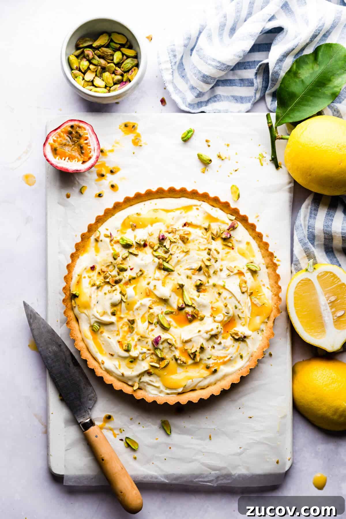 Zesty Lemon Mascarpone Tart Recipe for Creamy Citrus Dessert 8 top view photo of tart with mascarpone and citrus curd