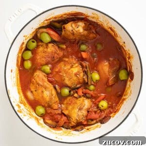 Classic Chicken Cacciatore Recipe: Rustic Italian Chicken Stew 14 Chicken cacciatore in a dutch oven.