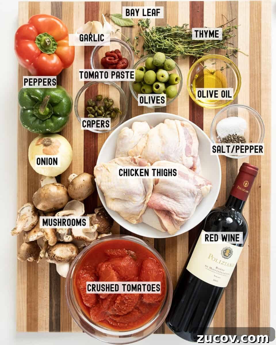 Classic Chicken Cacciatore Recipe: Rustic Italian Chicken Stew 3 Ingredients for the recipe.