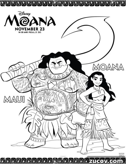 Moana Books and Activities for Kids, Toddlers, and Teens 7 Moana and Maui coloring sheet - free printable!