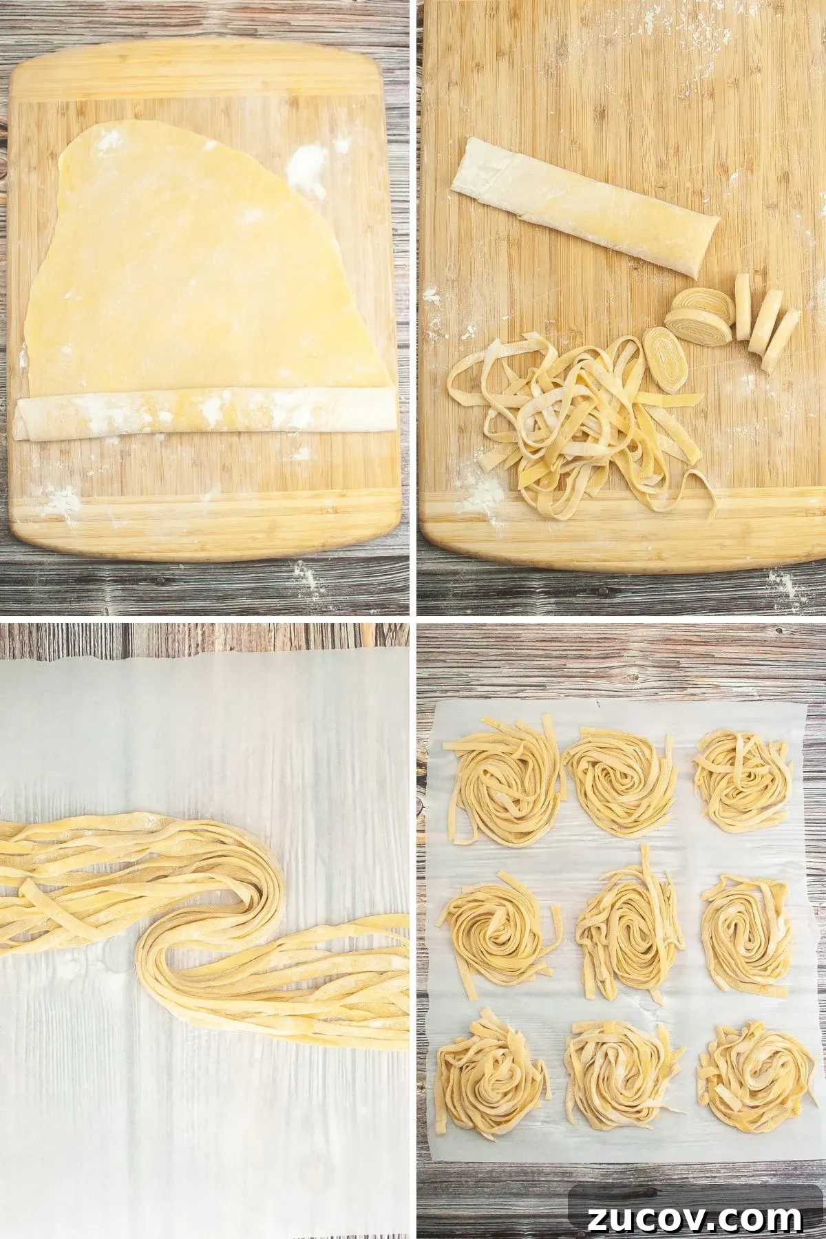Homemade Gluten-Free Fettuccine Recipe for Perfect Pasta 8 A collage of images showing how to make homemade fettuccine pasta.