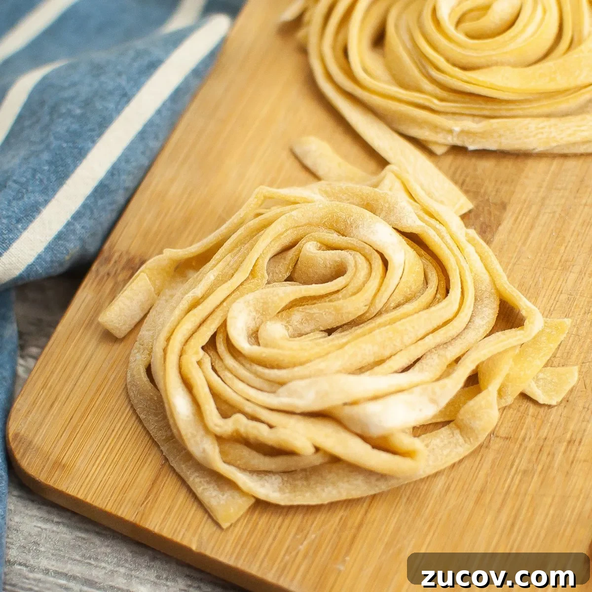 Homemade Gluten-Free Fettuccine Recipe for Perfect Pasta 10 Looking closely at a nest of homemade fettuccine.