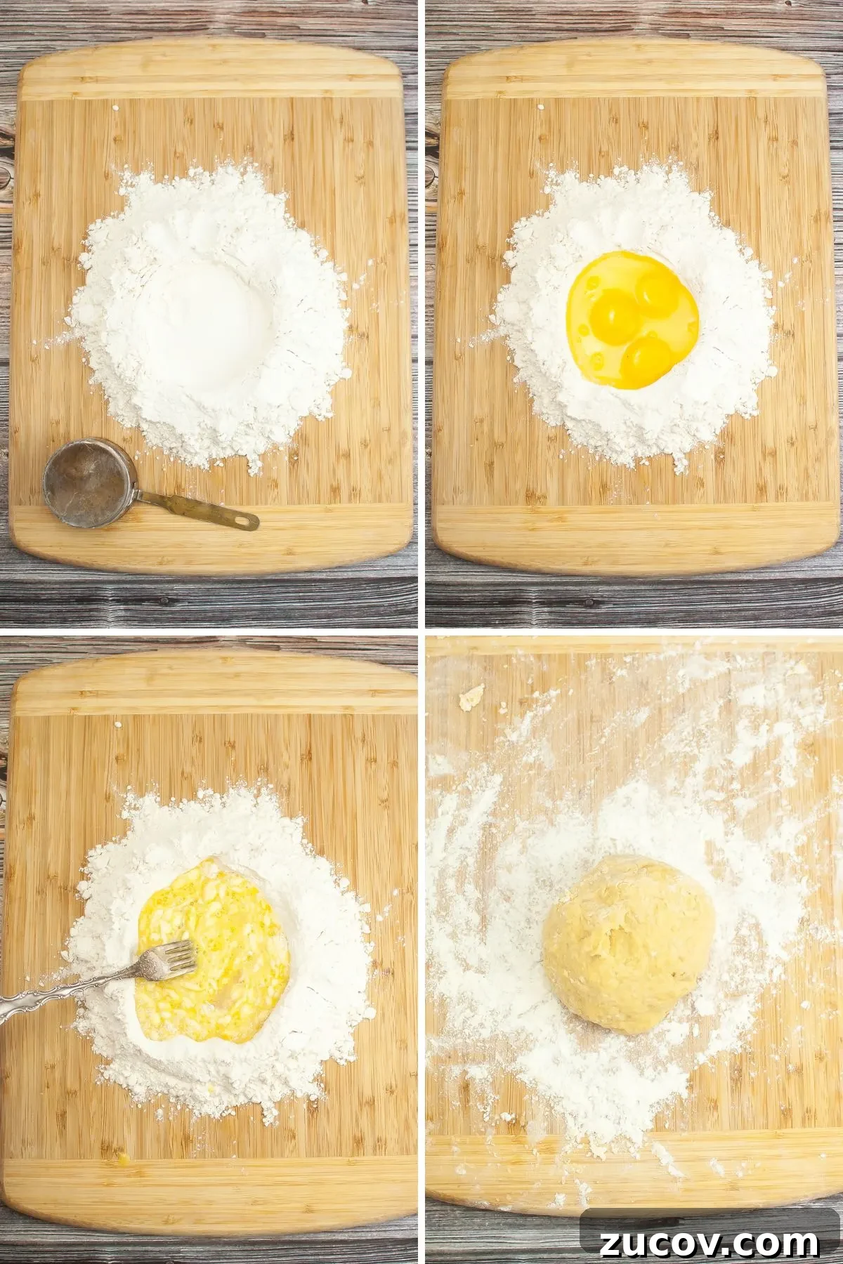 Homemade Gluten-Free Fettuccine Recipe for Perfect Pasta 4 A collage of images showing how to make gluten free pasta dough.