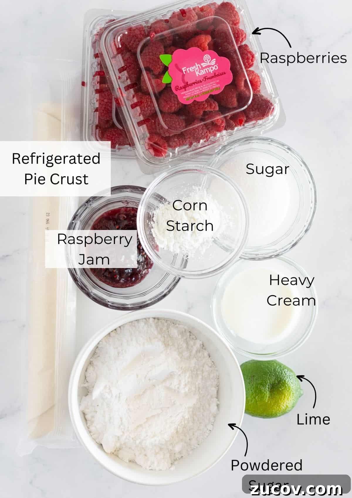 Fresh Raspberry Galette Recipe with Flaky Crust 3 The ingredients needed to make a raspberry galette