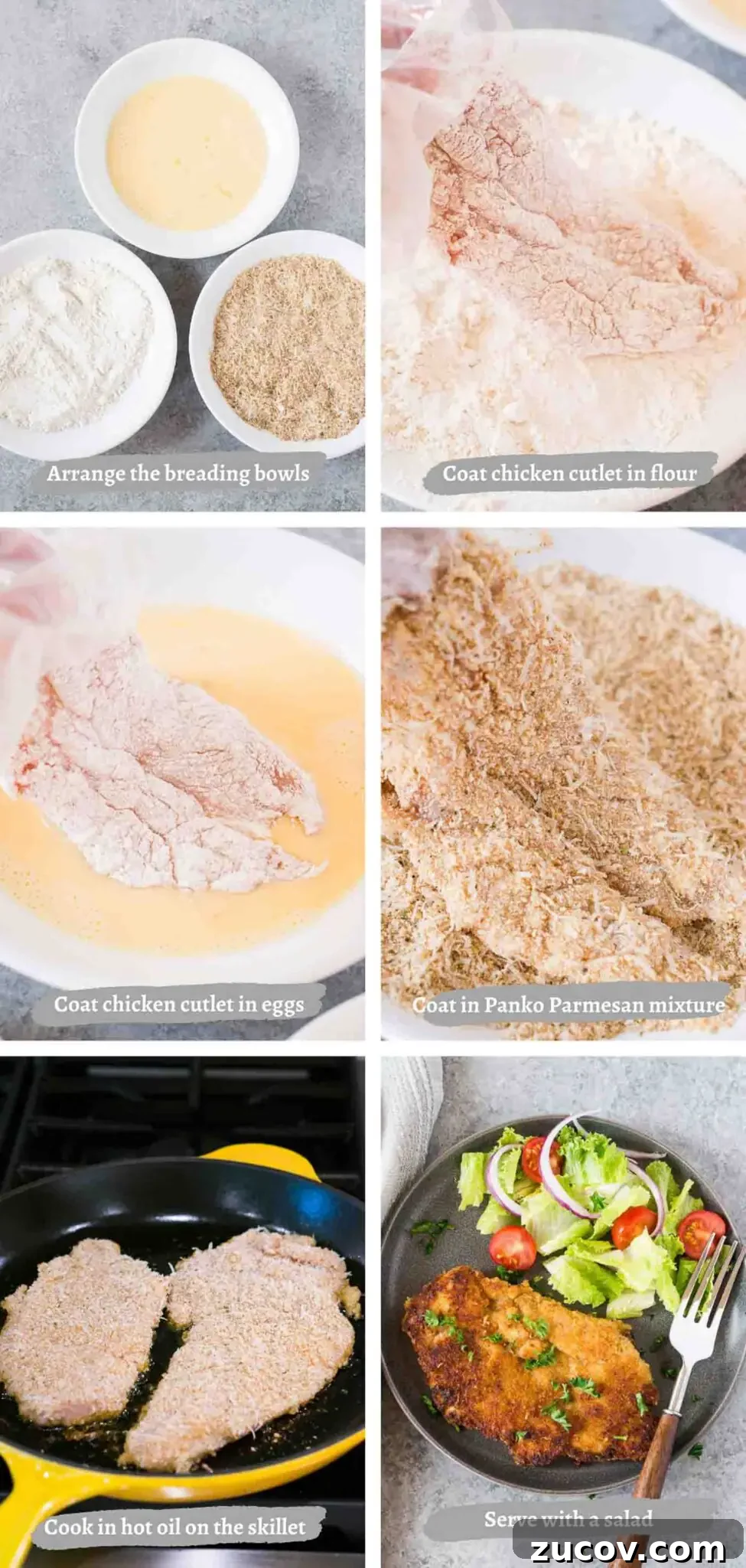 Crispy Chicken Milanese Recipe — Quick Italian-Style Cutlets 4 process images of making chicken milanese