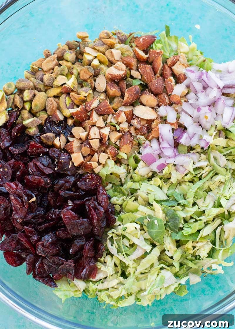 Crisp Shaved Brussels Sprouts Salad with Lemon Parmesan Dressing 3 This Shaved Brussels Sprouts Salad is the best no-cook, meal prep dish! This healthy, easy salad is perfect for lunch, potlucks, holiday parties, and more!