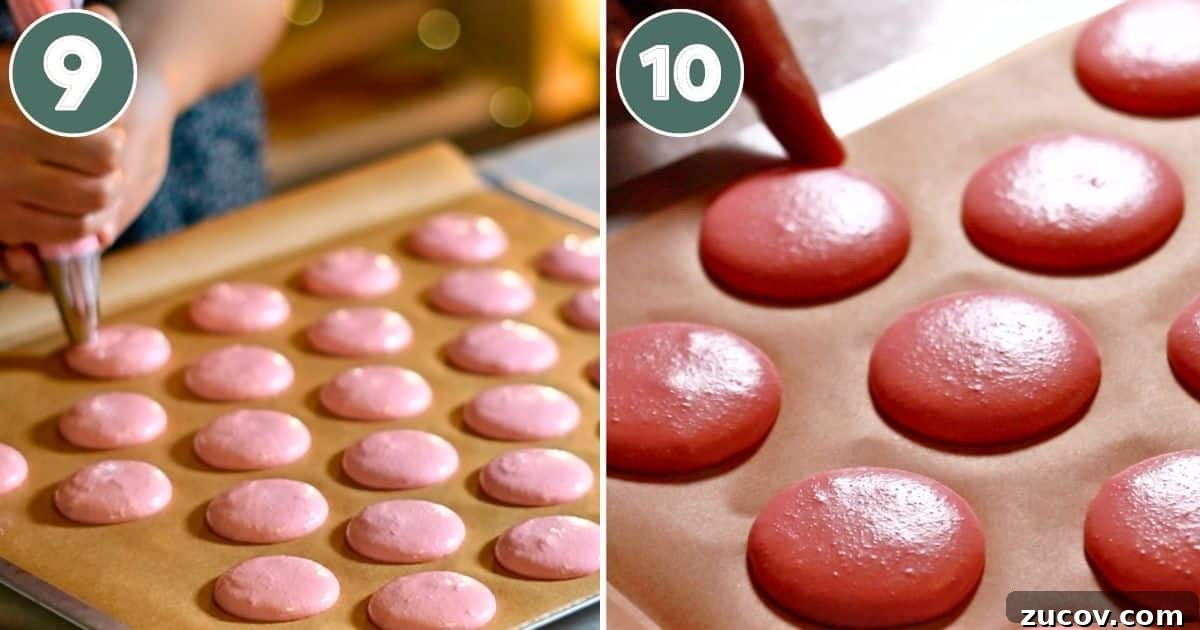 Raspberry Macarons Recipe: Light, Tangy French Cookies 12 piping the macaron batter and letting the surface dry