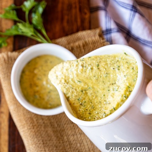 Classic Sauce Gribiche Recipe: Tangy French Egg and Herb Sauce 4 Pouring Sauce Gribiche into a ramekin.