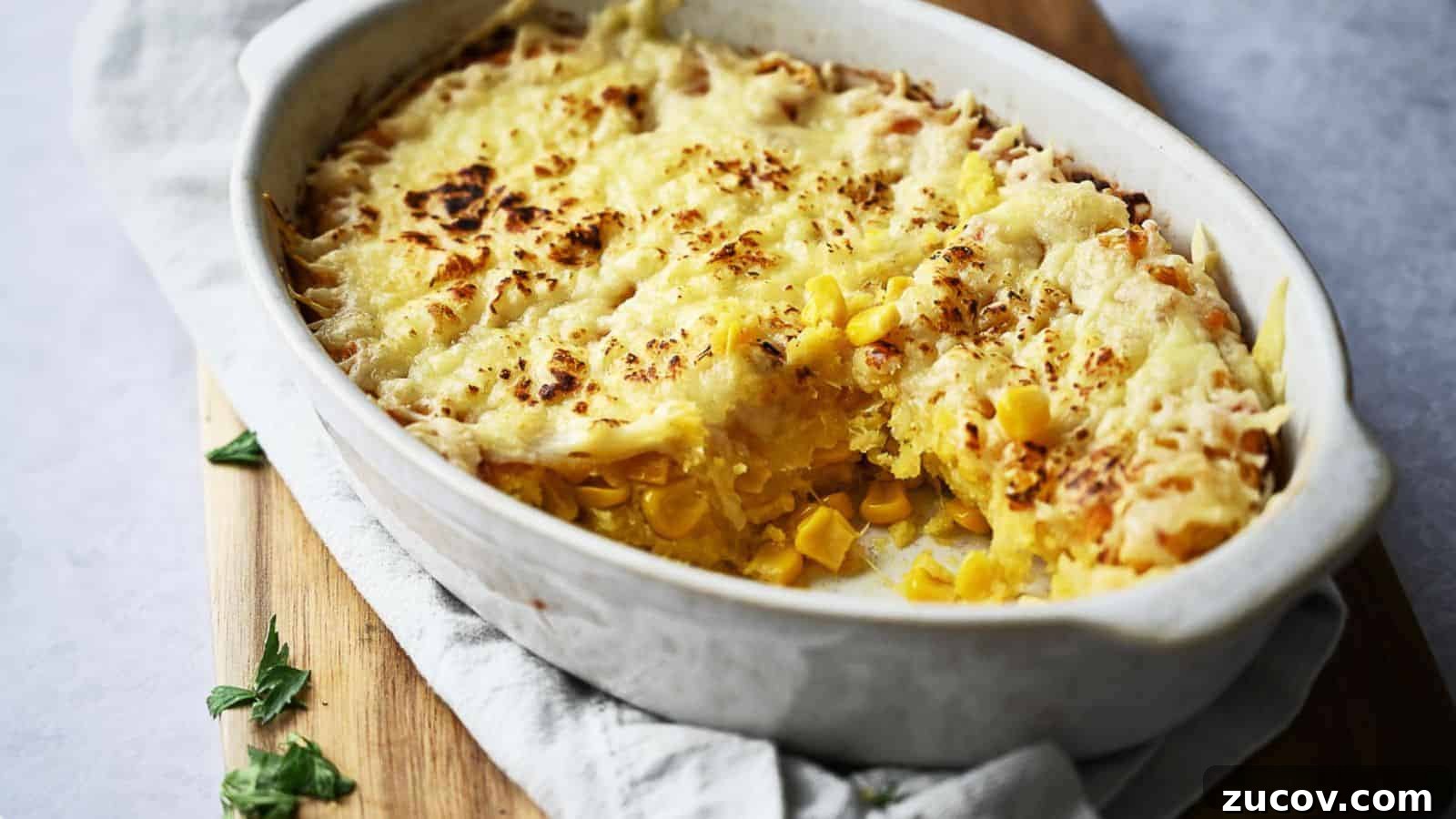 21 Summer Budget Meals That Make Takeout Obsolete 20 Corn casserole in a casserole dish with a portion removed.