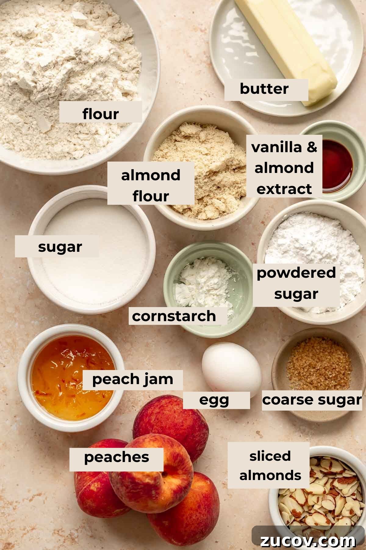Peach and Almond Frangipane Galette Recipe 3 Ingredients for peach Frangipane Galette.