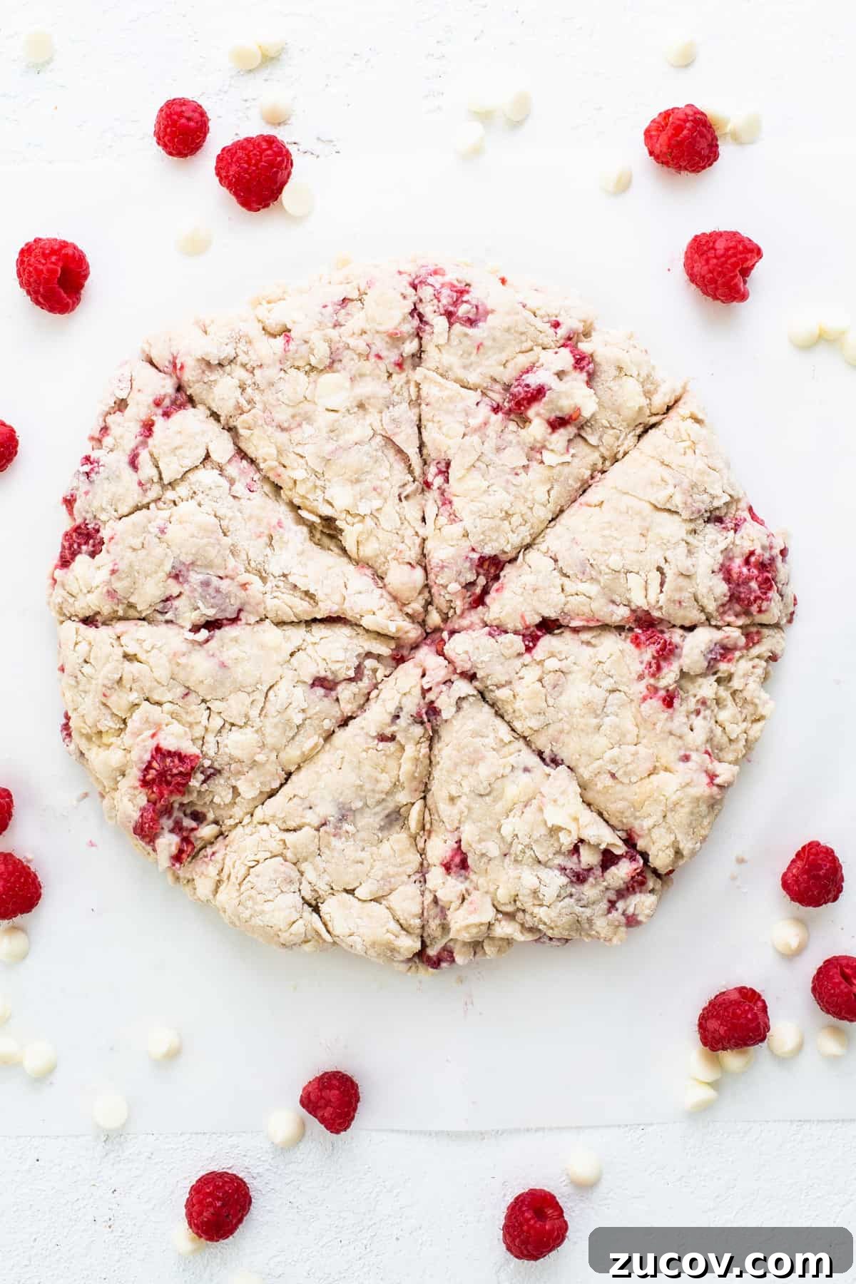White Chocolate and Raspberry Scones Recipe for Brunch 3 Raspberries and white chocolate scones.
