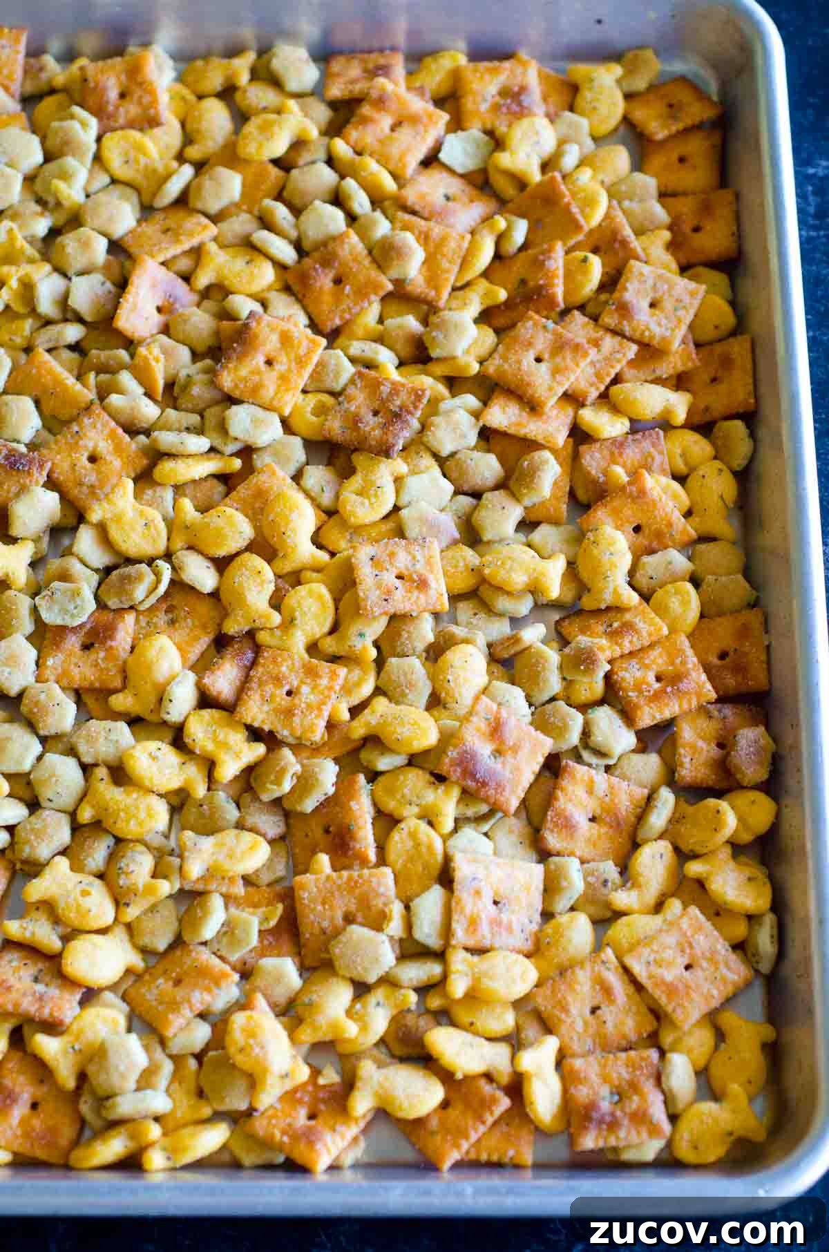 Savory Ranch Snack Crackers for Parties & Everyday Munching 4 sheet pan of snack crackers