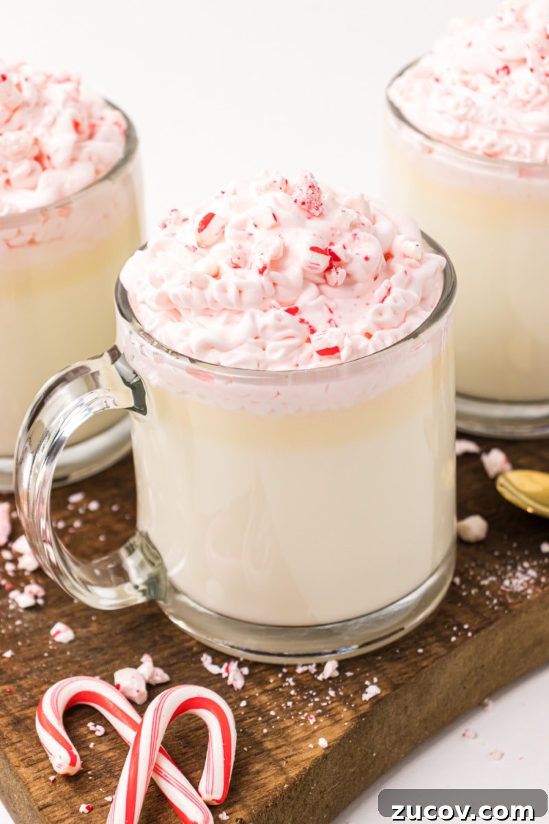 White Chocolate and Peppermint Hot Chocolate mug of white chocolate and peppermint hot chocolate