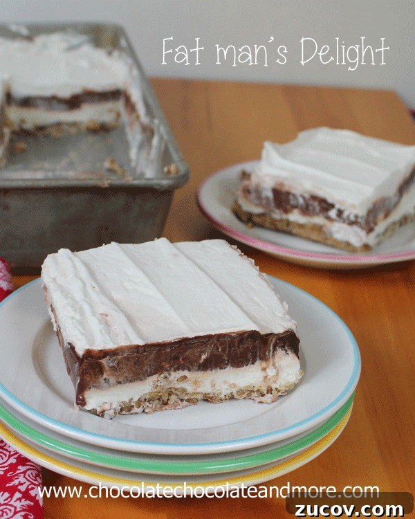 The Fat Man’s Delight: Classic Hearty Comfort Dish 4 Fat Man's Delight-luscious layers of cheesecake filling, chocolate pudding and cool whip all on top of a pecan crust. Can easily be made low sugar/calorie.