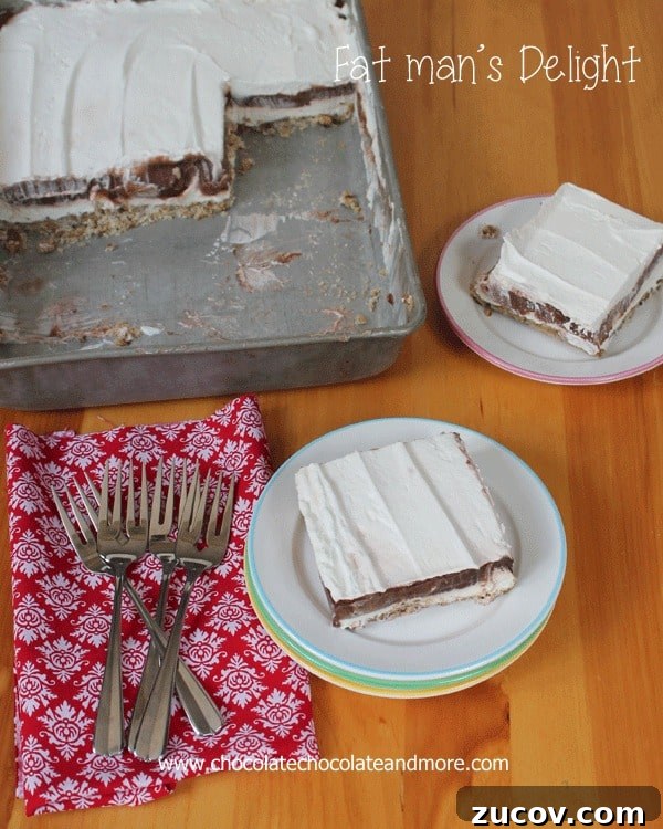 The Fat Man’s Delight: Classic Hearty Comfort Dish 5 Fat Man's Delight-luscious layers of cheesecake filling, chocolate pudding and cool whip all on top of a pecan crust. Can easily be made low sugar/calorie.