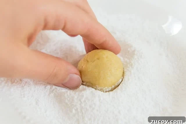 Chewy Lemon Crinkle Cookies Recipe for Bright Citrus Flavor 8 Dipping Lemon Crinkle Cookie Dough Ball Into Sifted Powdered Sugar
