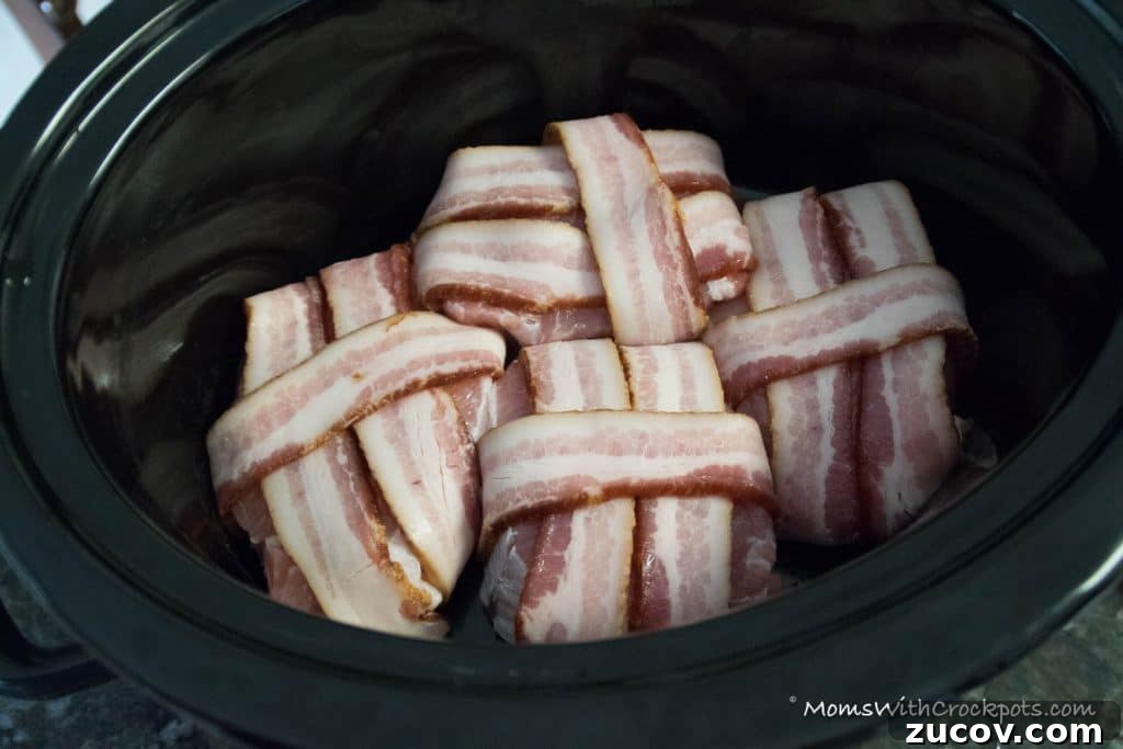 Slow-Cooker Bacon-Wrapped Pork Chops with Savory Glaze 5 A dinner that will leave them asking for more! This simple Crockpot Bacon Wrapped Pork Chops Recipe is a keeper!