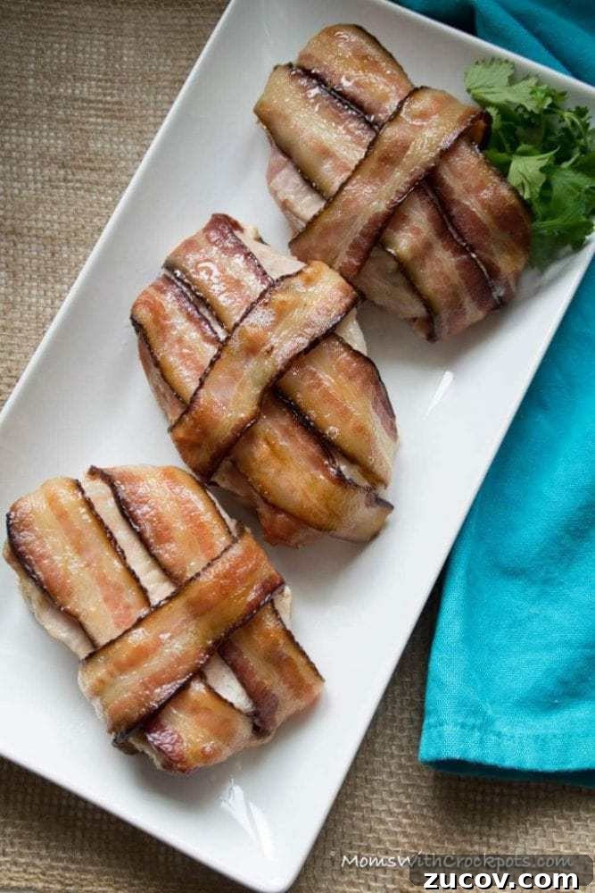 Slow-Cooker Bacon-Wrapped Pork Chops with Savory Glaze 7 A dinner that will leave them asking for more! This simple Crockpot Bacon Wrapped Pork Chops Recipe is a keeper!