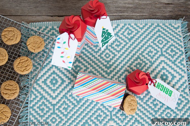 Printable DIY Cookie Gift Box Template — Instant Download Craft Kit 12 Need a last minute gift for neighbors or friends? These Christmas folded treat boxes are perfect for filling with your favorite cookies. The printable file is ready for you to make this DIY cookie box gift today! | OHMY-CREATIVE.COM