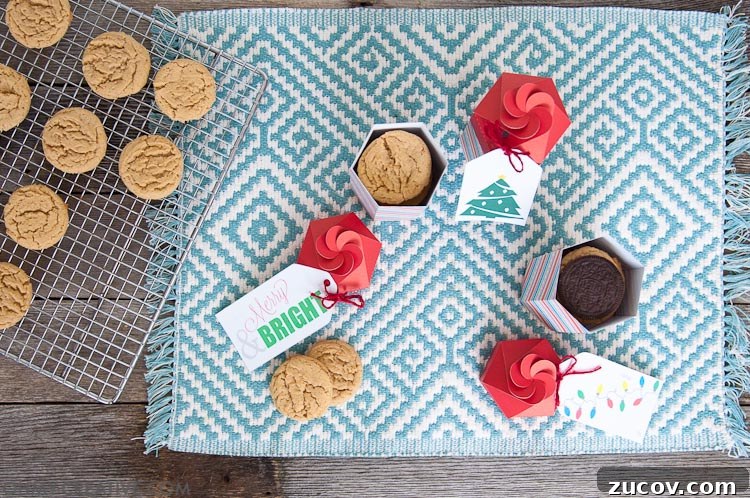Printable DIY Cookie Gift Box Template — Instant Download Craft Kit 4 Need a last minute gift for neighbors or friends? These Christmas folded treat boxes are perfect for filling with your favorite cookies. The printable file is ready for you to make this DIY cookie box gift today! | OHMY-CREATIVE.COM