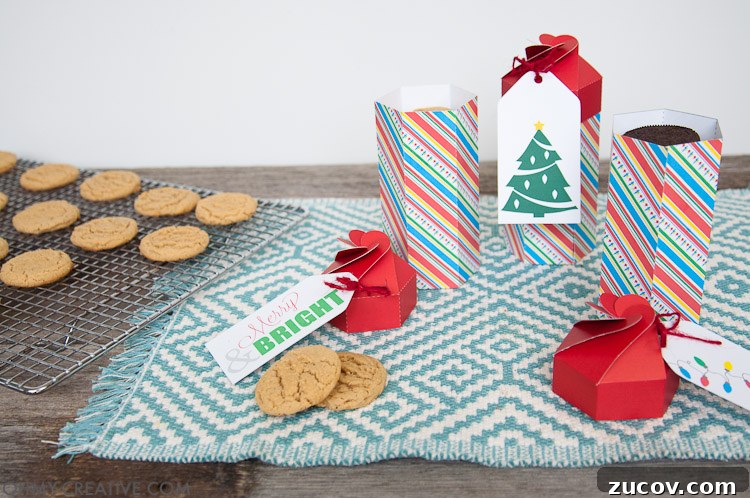 Printable DIY Cookie Gift Box Template — Instant Download Craft Kit 5 Need a last minute gift for neighbors or friends? These Christmas folded treat boxes are perfect for filling with your favorite cookies. The printable file is ready for you to make this DIY cookie box gift today! | OHMY-CREATIVE.COM