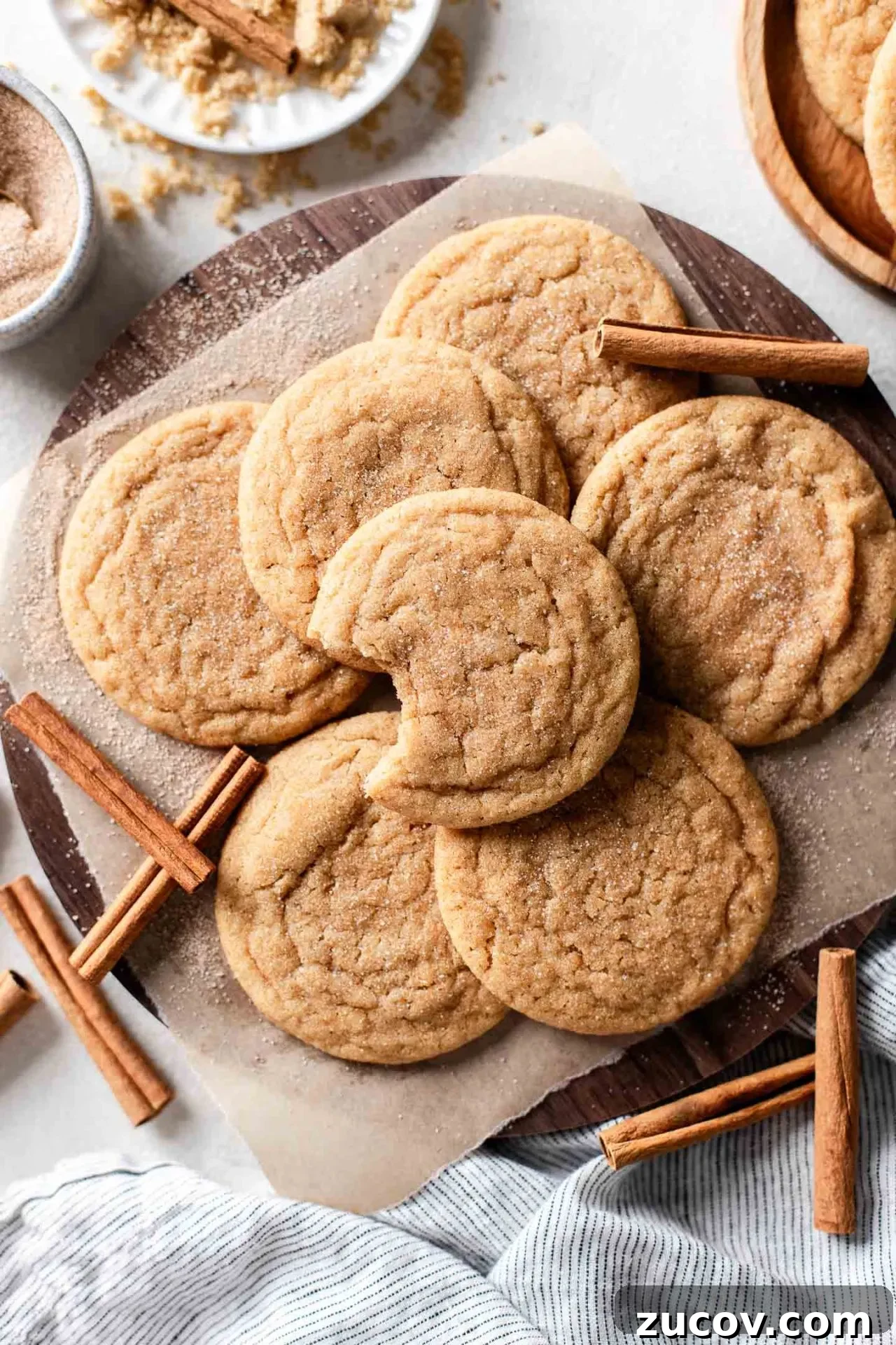 Brown Butter Snickerdoodle Cookies Recipe for Extra-Rich Flavor 2 brown butter snickerdoodle cookies on serving board