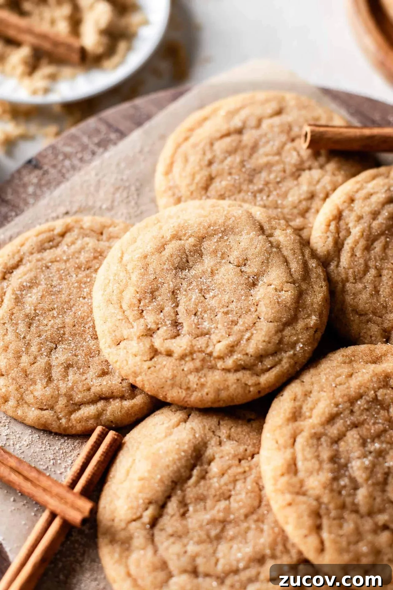 Brown Butter Snickerdoodle Cookies Recipe for Extra-Rich Flavor 7 brown butter snickerdoodle cookies on serving board